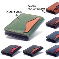 #ShopniQue - Dompet kartu kulit asli kombinasi dua warna model lipat pria wanita