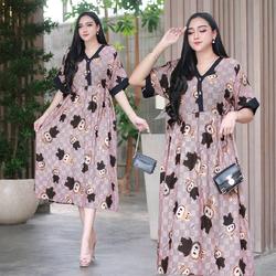 #ShopniQue - Baju Wanita Daster Kimono Labubu Kancing Depan Busui Lembut Nyaman Bumil Rayon dengan Lengan  dan Saku - Ibu, Menyusui Hamil Katun
