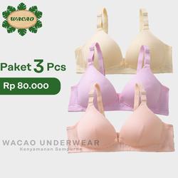 #ShopniQue - WACAO - 3 PCS Bra CUP B Menyusui Tanpa Kawat Bh Menyusui Polos Bahan Katun Adem WACAO G411 busui ibu Hamil Wanita Bumil