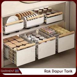 #ShopniQue - Rak Bumbu Tarik Keluar Laci Keranjang Geser Lemari Dapur Kabinet Spice Kitchen Shelf Bawah Wastafel