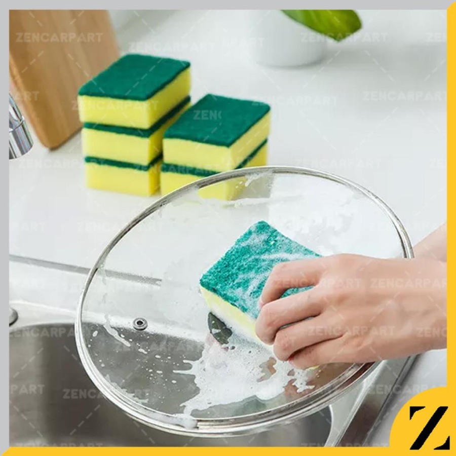 #ShopniQue - Spons Sponge busa cuci piring halus Sabut Hijau kuning perlengkapan alat kebersihan dapur rumah