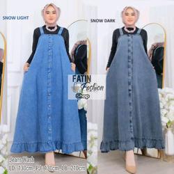 #ShopniQue - Overall Rok Jeans Jumbo Ld 130 Baju Kodok Rok Bigsize Sampai BB 90kg Busui Full Kancing Bawah Model Rumbai Nyaman Ibu Menyusui Hamil Bumil Katun