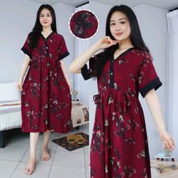#ShopniQue - Baju Wanita Daster Kimono marsha Kancing Depan Busui Lembut Nyaman Bumil Rayon dengan Lengan  dan Saku - Ibu, Menyusui Hamil Katun