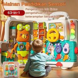 #ShopniQue - 【Local Delivery 】Produk Baru 63-IN-1 Papan Sensorik Bayi Buku Sibuk Montessori Multifungsi Berpikir Pencerahan Pendidikan Dini Mesin Pembelajaran Pendidikan Dengan Lampu & Musik Mainan Bayi Toys Puzzle