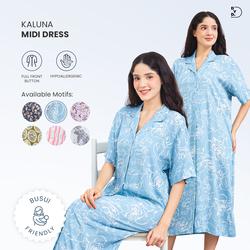 #ShopniQue - Dress Midi Busui Friendly Full Kancing Depan Dydlabel Kaluna Bahan Rayon Lengan Baju Bumil Nyaman Hamil