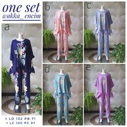 #ShopniQue - WULU BATIK Wakka Encim Jumbo Setelan Celana Panjang One Set Rayon Premium Ld 132 Daily Outfit Wanita Terbaru Motif Kekinian Warna Cerah Baju Tidur Santai Lengan Pendek Celana Pinggang Karet Adem Tebal Nyaman Halus Jahitan Rapi Baju Hamil Menyusui