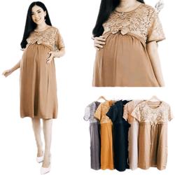 #ShopniQue - Bumil Baju Ibu  Hamil Wanita   Lengan pendek Katun Kombi Brukat - Pakaian Elegan dan Nyaman