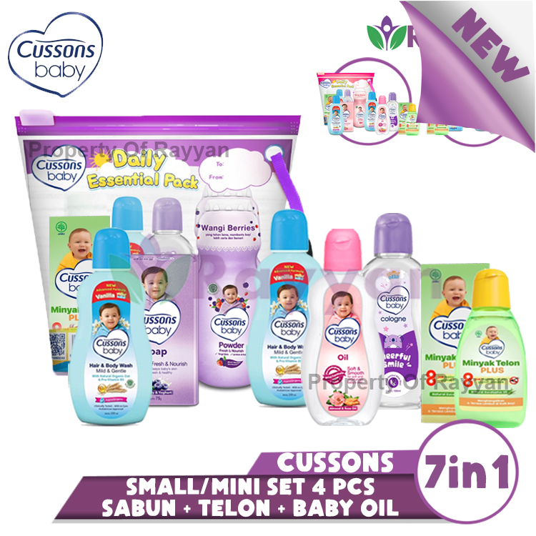 #ShopniQue - [CS]Perlengkapan Cussons Baby Gift Set Small Mini Bag 7in1 Ungu/Pink/Biru Plus Sabun dan Telon| Trafel/Travel Set | Peralatan Berpergian Bayi | Mini Set isi 7 pcs Perlengkapan mandi 7in1 My Baby Telon 30ml | Sabun Batang Cussons 60g