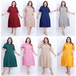 #ShopniQue - DRESS WANITA GEMUK BAJU TERUSAN JUMBO BIG SIZE 029 XXL XXXL LD 120cm OVERSIZE BAJU HAMIL CASUAL KEKINIAN MODIS ELEGAN TRENDY MODEL TERBARU NYAMAN LENGAN PENDEKMENYUSUI KERJA KANTOR KATUN IMPORT PLUS SIZE KANCING DEPAN PREMIUM BRANDED MURAH TERMURAH