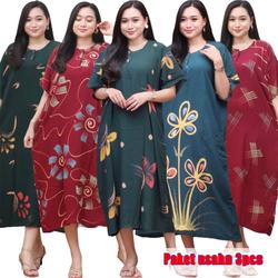 #ShopniQue - Paket 3 Daster Jumbo Rayon Santung Motif Bumil Nyaman Tidur Busui - Wanita, Pendek, Kancing Depan, 120 cm Lingkar Dada, 120 cm Panjang Baju - Hamil