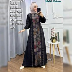 #ShopniQue - Gamis Batik Twill Ori Premium Model Full Kancing Depan Busui Friendly Saku Samping Terbaru Dress Batik Wanita Dewasa Muslim Lengan Panjang Motif Cap Malaman Modern Nyaman Warna Hitam