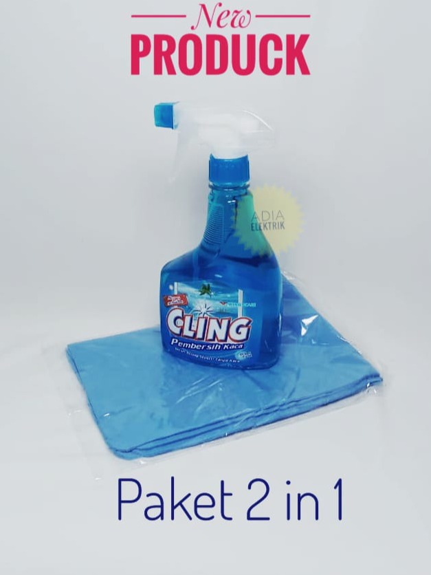 #ShopniQue - Paket Hemat 2 In 1 / Paket Kebersihan Rumah Murah /Alat Pembersih Kaca / Paket Perlengkapan Alat Kebersihan Komplit Dan Serbaguna- Cling Pembersih Kaca - Kanebo / Cling Spray / Cling Botol / Cling Murah / Cling 440 Mili / Semprotan Cling