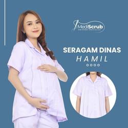 #ShopniQue - Mediscrub Setelan Baju Dinas Hamil Kerah Rever Lengan Pendek Nyaman