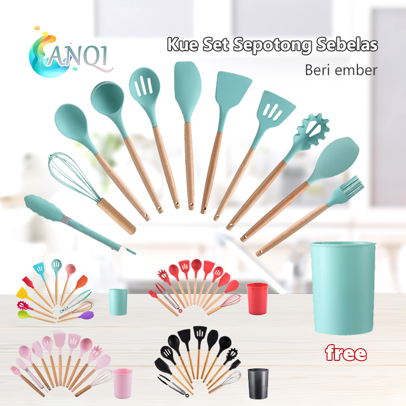 #ShopniQue - ANQI SHOP Sutil silikon Spatula Silicone sodet Alat Masak set 12pcs / VS1809