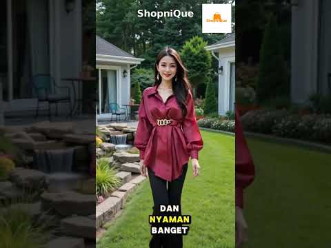 #ShopniQue - One Set Outfit Wanita Elegan  Blouse Maroon  Celana Cutbray Hitam  Pasmina Beige  Outfit Kece Kekin